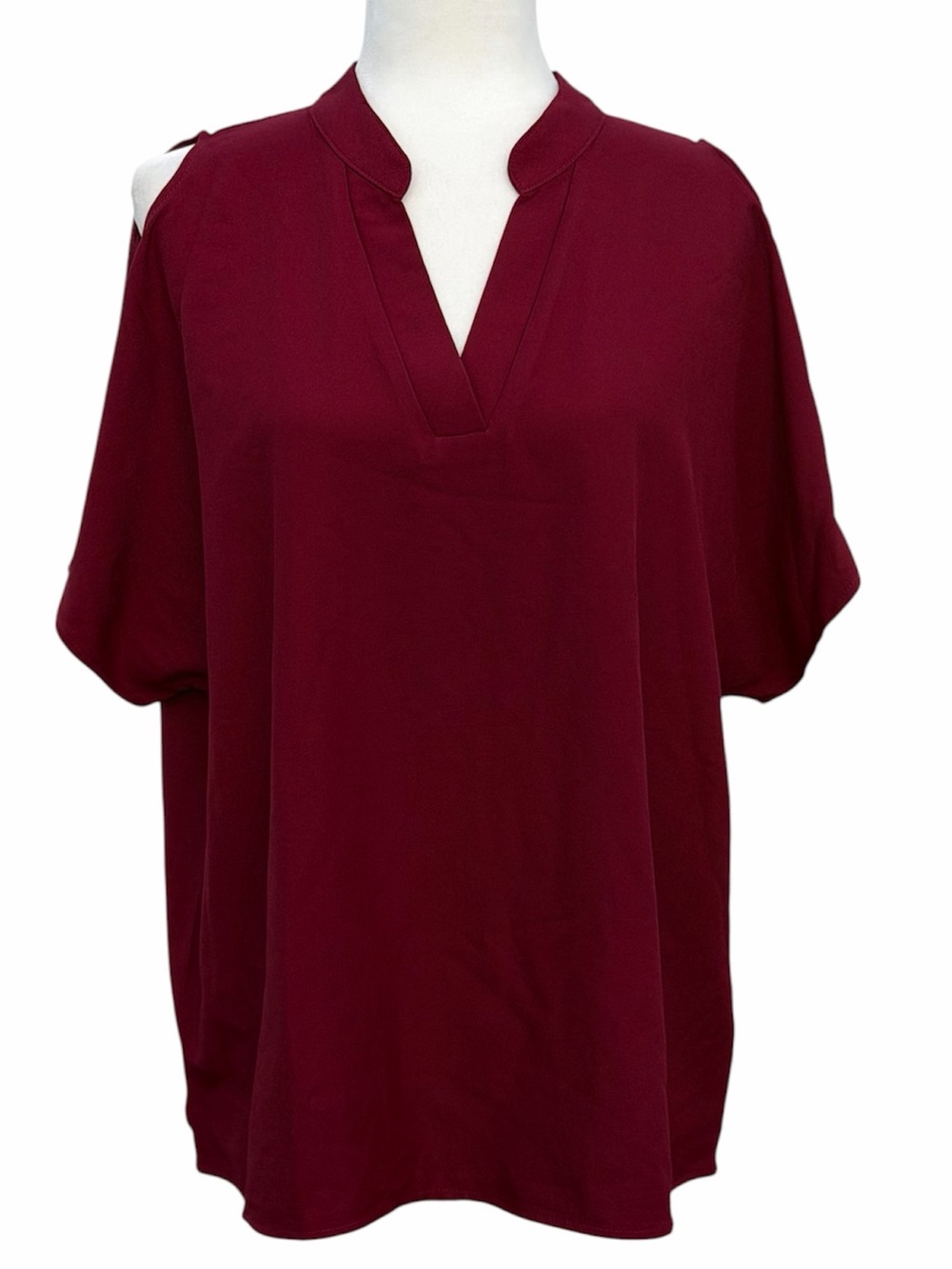 SHEIN Red V-Neck Short Dolman Sleeve Cold Shoulders Stretch Blouse ~ Women’s XL